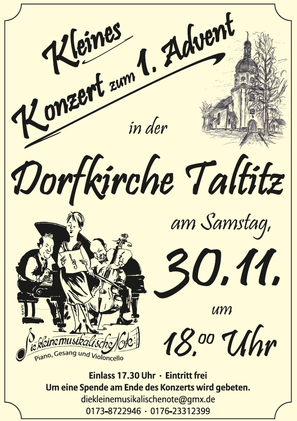  Plakat: Kleines Konzert zum 1. Advent in der Dorfkirche Taltitz